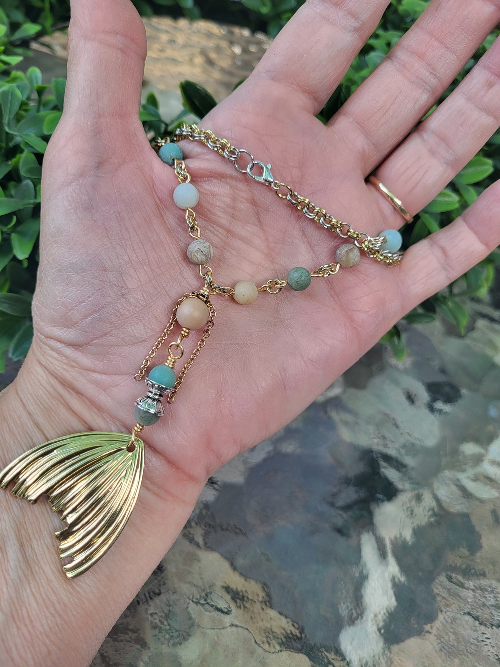 Handmade Mermaid Gemstone Necklace with Handcrafted Chain - 17 Inches